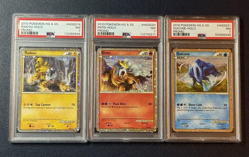 Raikou Entei Suicune HGSS19 HGSS20 HGSS21 Holo Promo with Perfect Swirls PSA 7