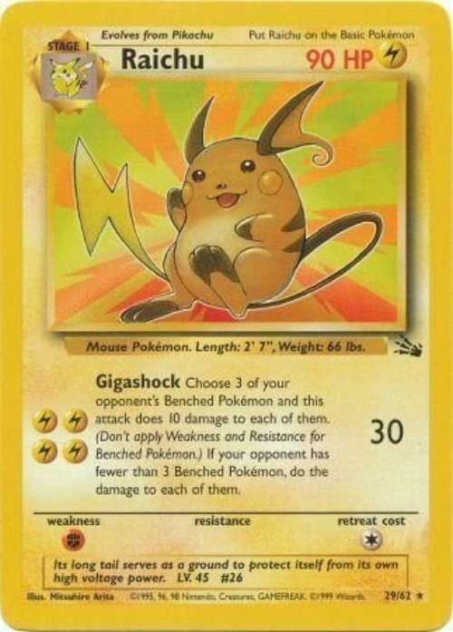 Pokémon TCG – Raichu – 29/62 – Rare Unlimited – Fossil Unlimited [Moderate Play]