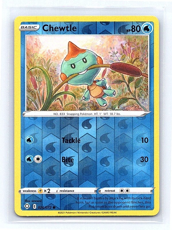 Chewtle Reverse Holo 026/072 Shining Fates Common NM
