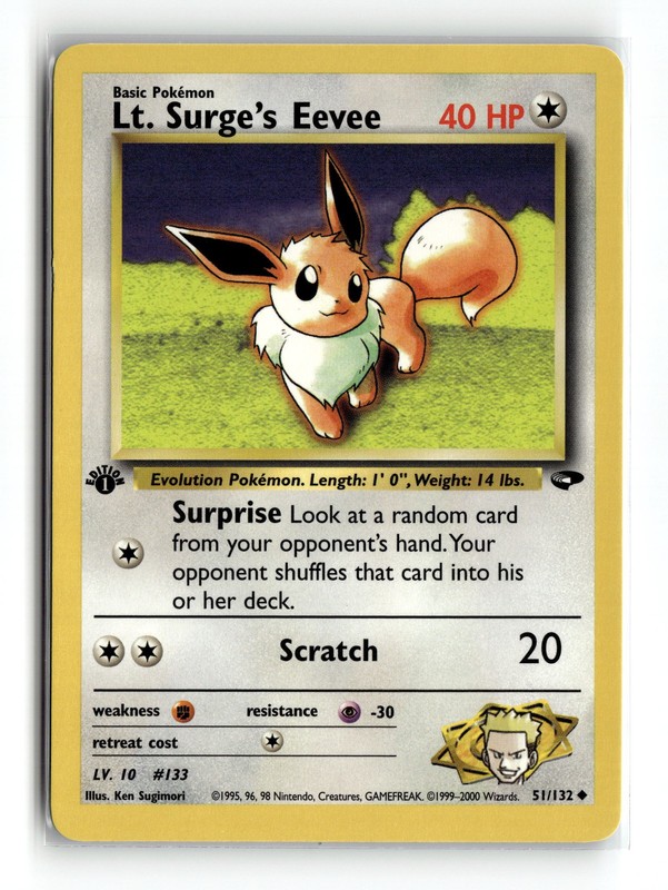 Lt. Surge’s Eevee 051/132 Uncommon Gym Challenge 1st Edition Pokemon NM