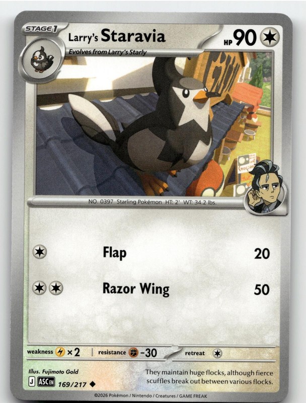 LARRY’S STARAVIA 169/217 UNCOMMON ASCENDED HEROES POKEMON NEAR MINT