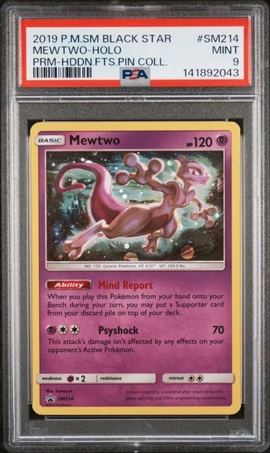 PSA 9 MEWTWO SM214 HIDDEN FATES PIN COLLECTION BLACK STAR PROMO SUN MOON POKEMON