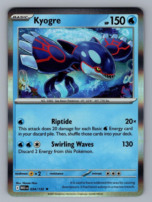 Kyogre 034/132 Rare Mega Evolution Pokemon Holo Near Mint