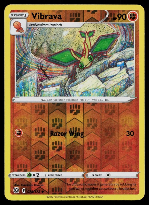 VIBRAVA 075/172 UNCOMMON BRILLIANT STARS POKEMON REVERSE HOLO NM