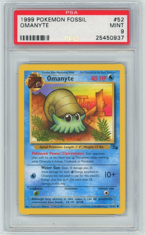 PSA 9 Omanyte 52/62 1999-2000 Fossil Pokemon
