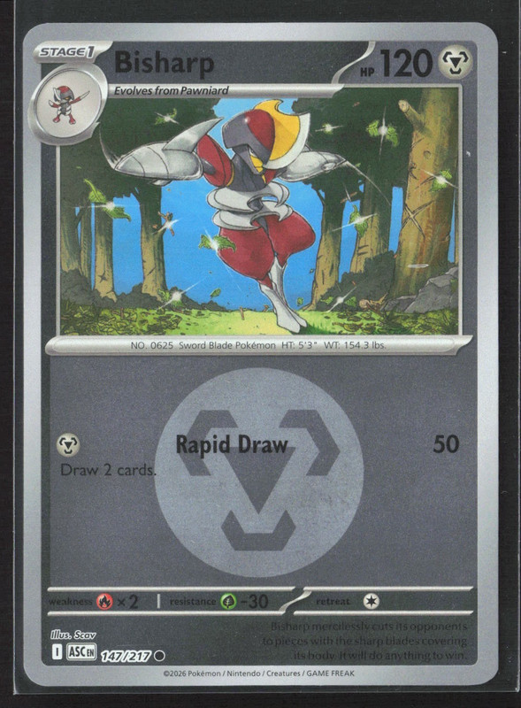147/217 Bisharp – Ascended Heroes – Reverse Holo Energy Symbol NM Pokemon