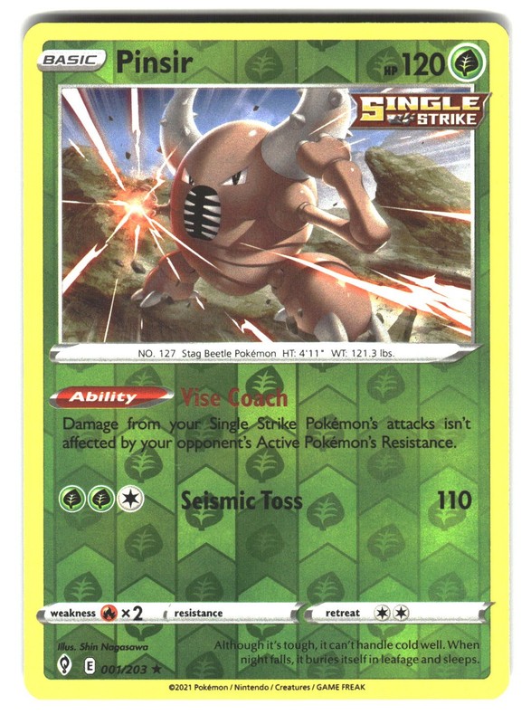 Pinsir 001/203 Rare Evolving Skies Pokemon Reverse Holo Lightly Played