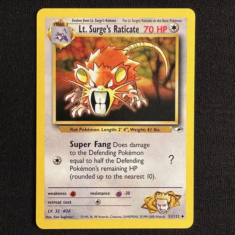 Lt. Surge’s Raticate Unlimited Uncommon Gym Heroes 051/132 LP
