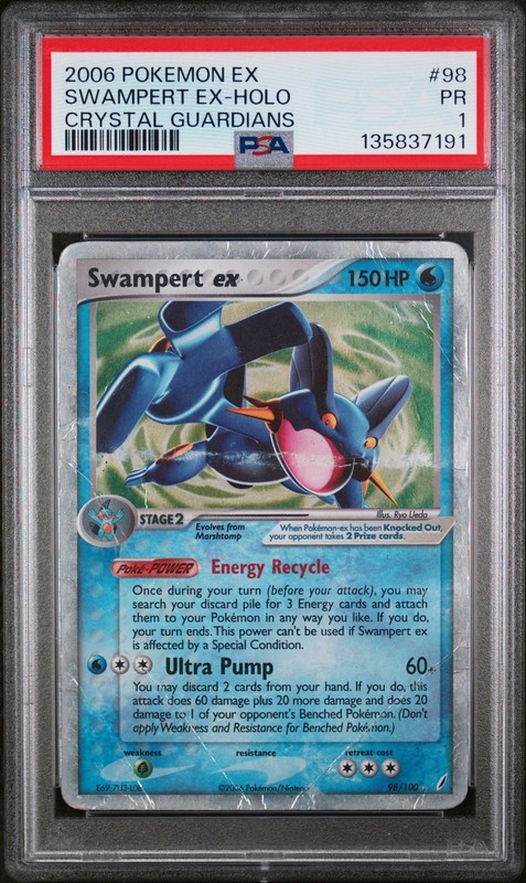 Swampert EX Holo 98/100 Crystal Guardians Pokemon PSA 1