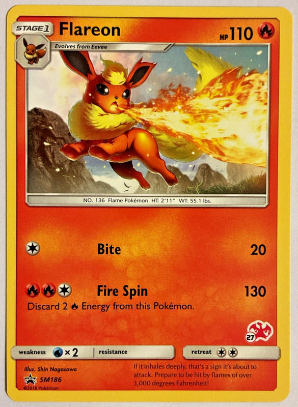 Flareon Non Holo Black Star Promo SM186 (#27 Charizard Stamped) M/NM Pokémon TCG