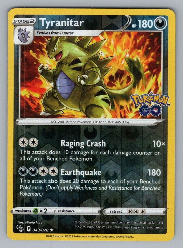 TYRANITAR 043 R POKEMON REVERSE HOLO NM PGO NISOTA NISO?].