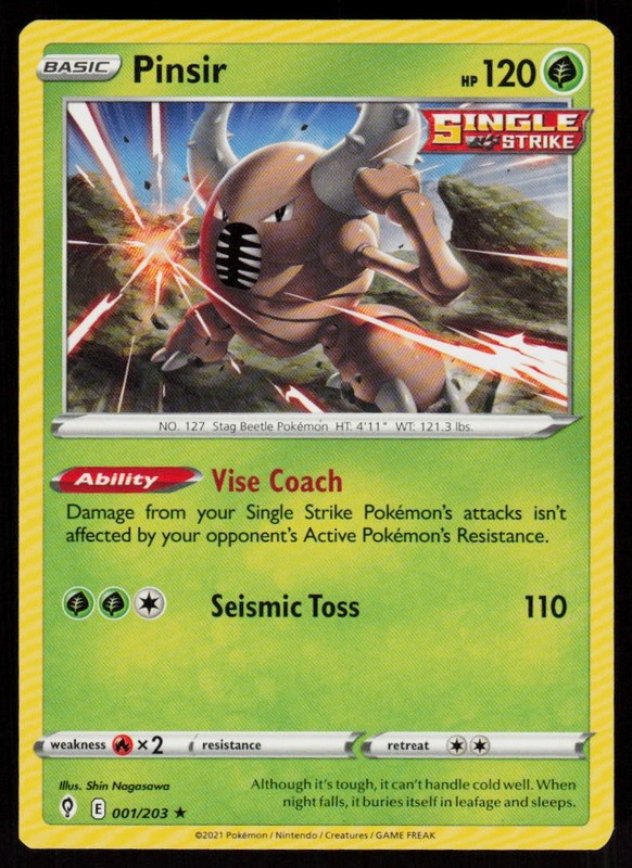Pinsir 001/203 Rare Evolving Skies Pokemon Near Mint