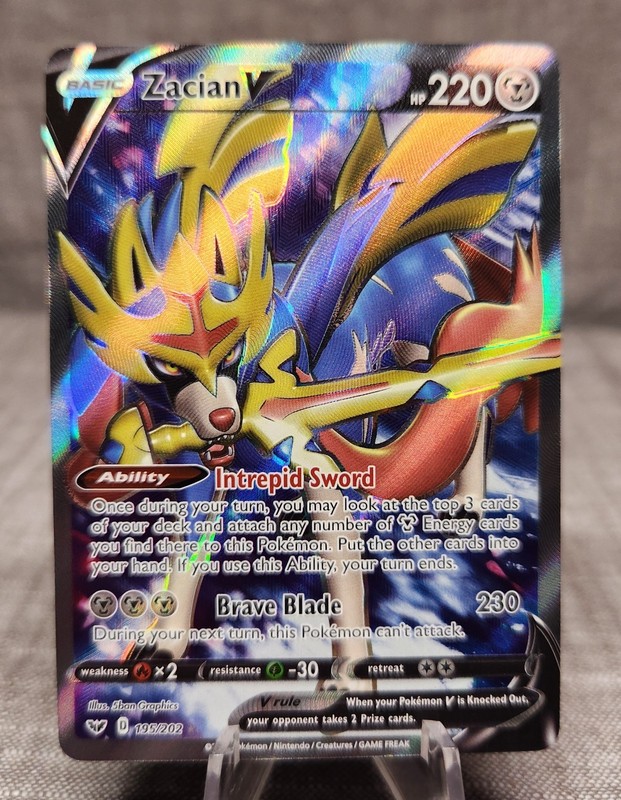 Pokemon TCG Zacian V Full Art 195/202 Sword & Shield Holo Nice !