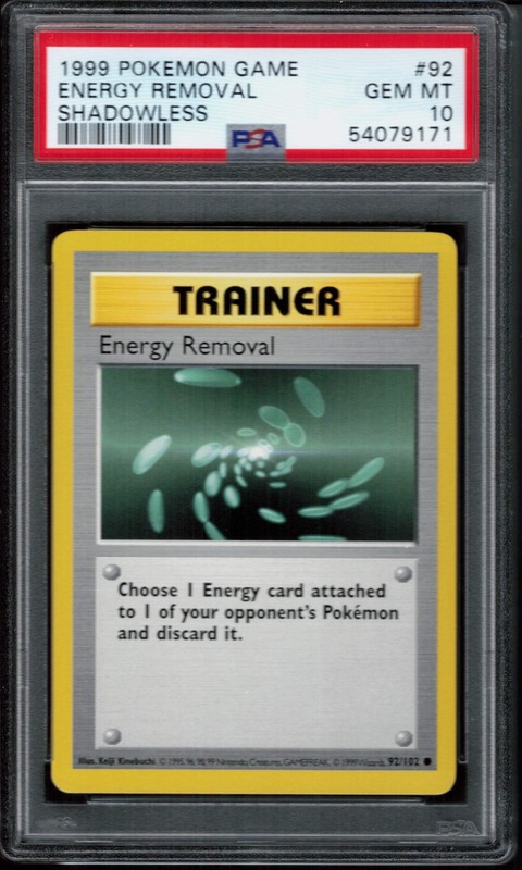 1999 Pokémon Energy Removal Shadowless 92/102 Base Set – PSA 10