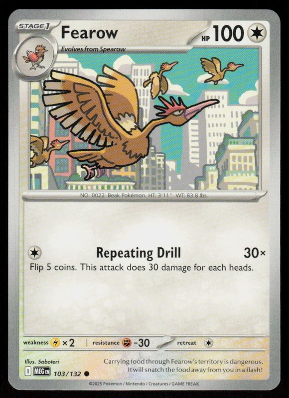 Fearow 103/132 Common Mega Evolution Pokemon Near Mint