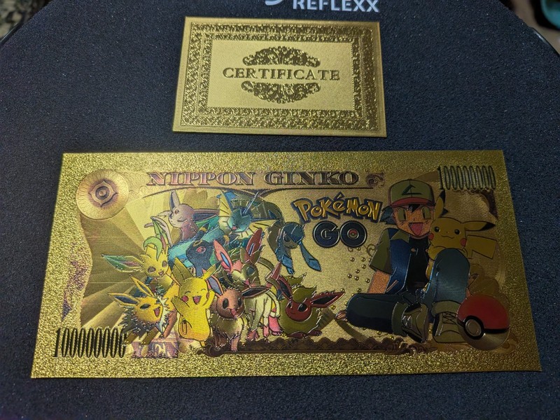 Pokemon Go Nippon Ginko 100 Million Yen Novelty 24K Gold Foil Plated Note