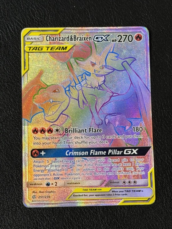Charizard & Braixen Tag Team GX 251/236 Rainbow Holo Secret Rare Pokemon