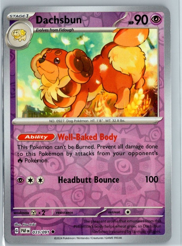 Dachsbun – Reverse Holo Uncommon SV: Paldean Fates 039/091 NM