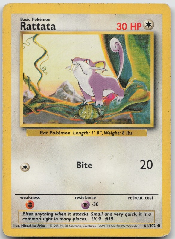 Rattata Common Base Set 061/102 MP Mitsuhiro Arita