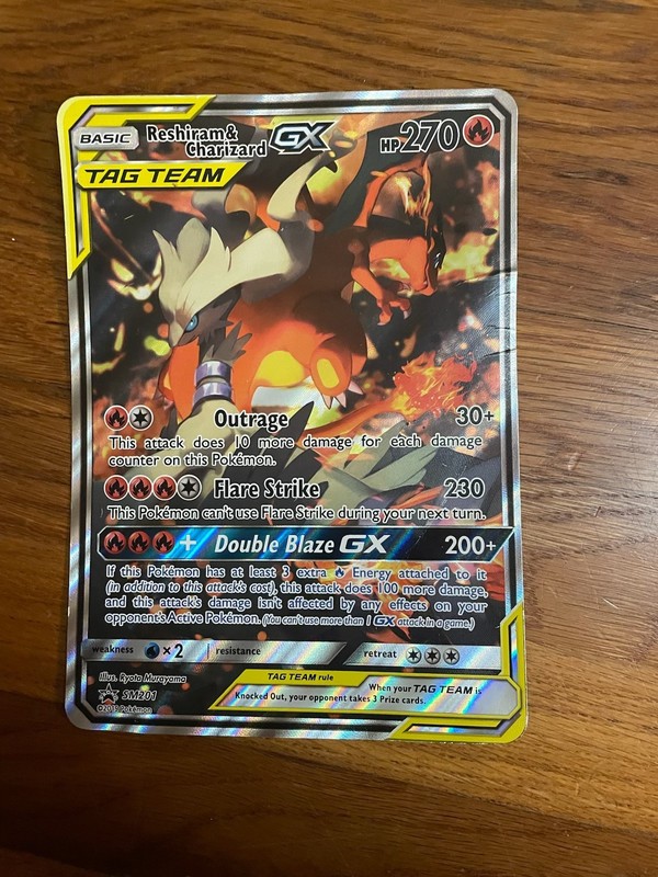 Reshiram & Charizard GX SM201 Sm Holo JUMBO GREAT CONDITION