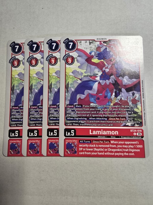 4X Digimon Card Game Lamiamon BT24-016 Uncommon NM