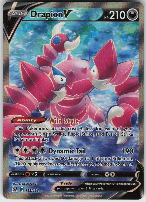 UR – 02 Holo Drapion V (Full Art) 182/196 Ultra Rare SWSH11: Lost Origin