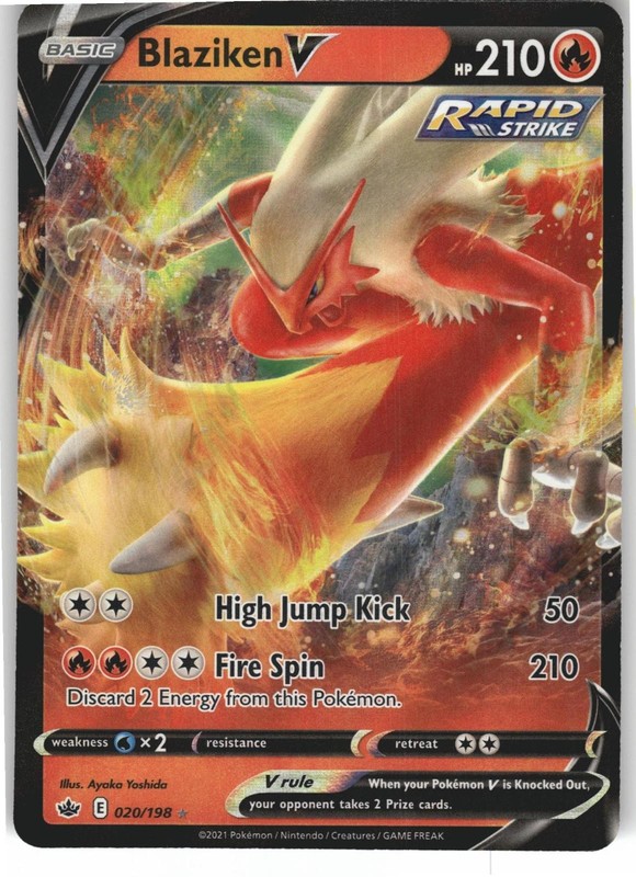 Blaziken V 020/198 Holo V Rare Chilling Reign Pokemon Near Mint