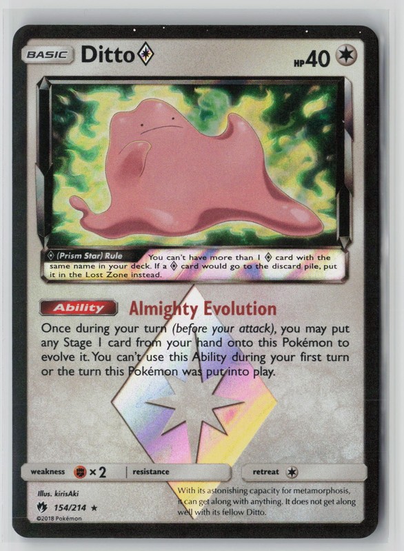 Ditto ◇ 154/214 Prism Star Rare Lost Thunder Pokemon NM