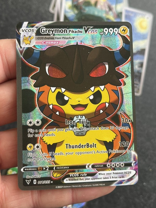Greymon Digimon Pikachu Vcos Fan Art Cosplay Holo Mega Custom Card #151