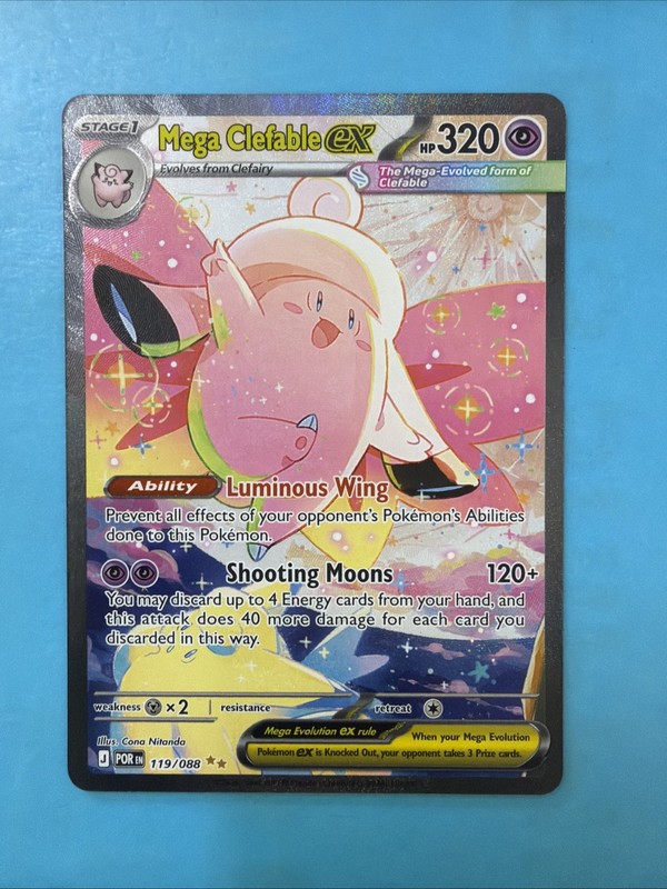 2025 Pokemon Mega Clefable EX 119/088 GO Full Art Holo EX 320 HP Card GEM MINT