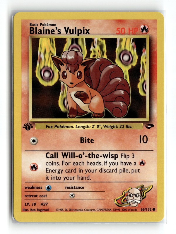 Blaine’s Vulpix 066/132 Common Gym Challenge 1st Edition Pokemon NM