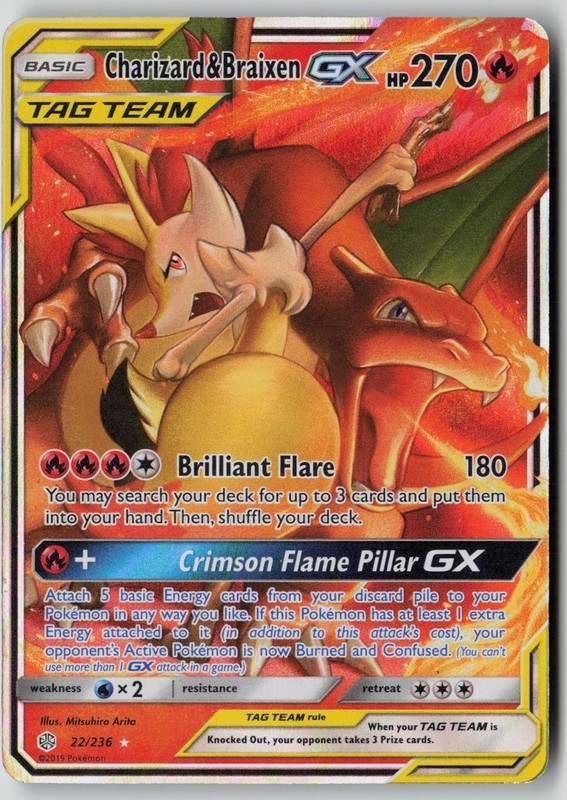 Charizard & Braixen GX 22/236 Holo GX Rare Cosmic Eclipse Pokemon MP