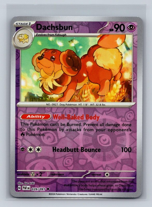 Dachsbun 039/091 Uncommon Paldean Fates Pokemon Reverse Holo Near Mint