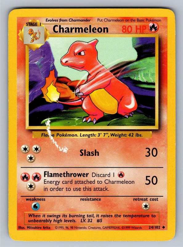 Charmeleon 24/102 Uncommon Base Set Unlimited Pokemon Heavily Played