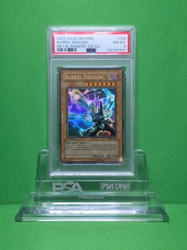 YU-GI-OH 2002 METAL RAIDERS 1ST ED BARREL DRAGON MRD-126 PSA 8
