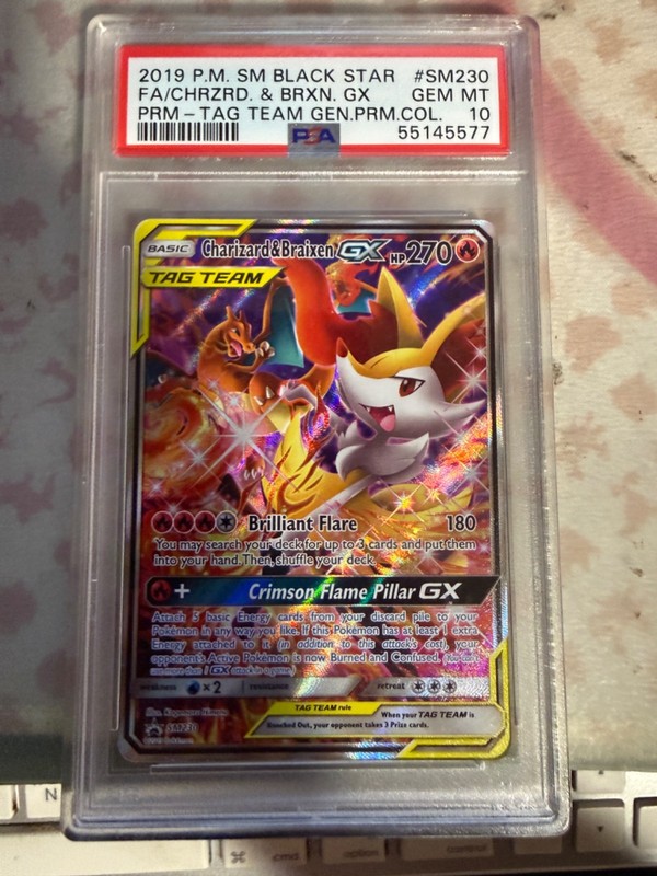 2019 Pokemon Sun & Moon BSP Tag Team Charizard & Braixen GX FA SM230 PSA 10