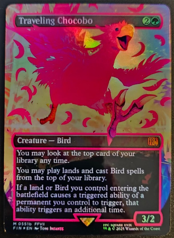 Traveling Chocobo (Borderless) (Neon Ink Pink) Final Fantasy Foil Playtest Card