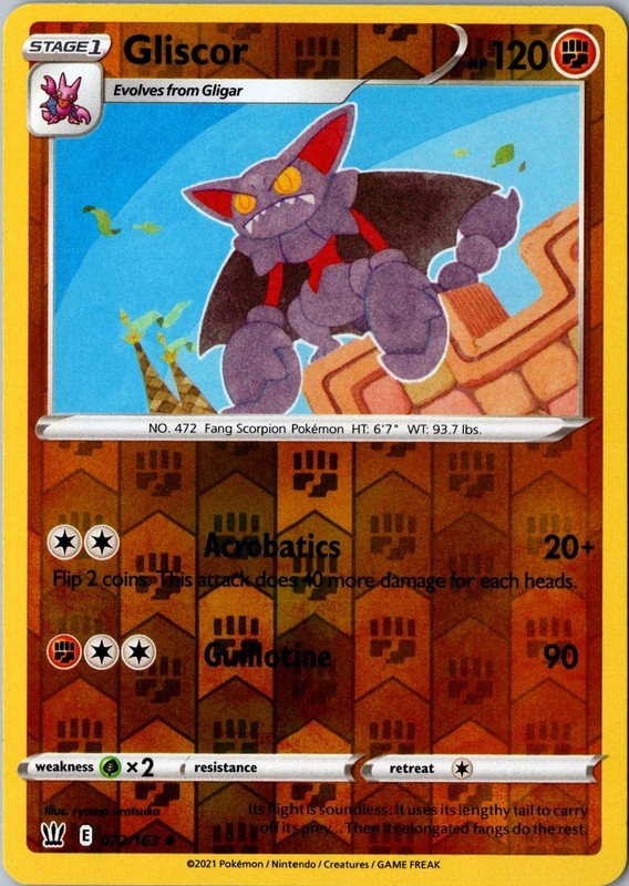 Gliscor Reverse Holo 072/163 Uncommon SWSH05: Battle Styles LP Pokemon Card