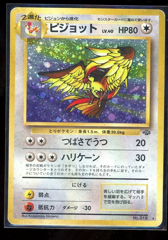 Pidgeot No.018 Holo Jungle Japanese Pokemon Card 1997 #1 w/Swirl