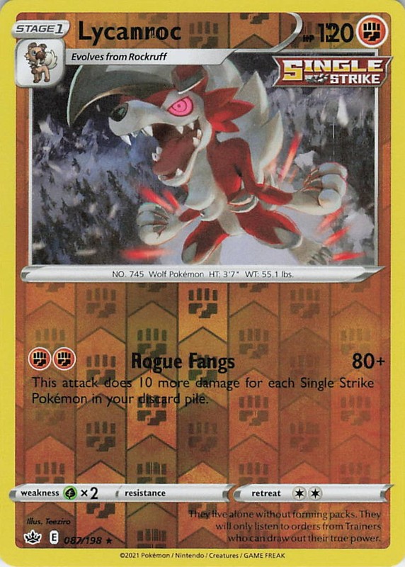 Lycanroc Reverse Holo Holo Rare SWSH06: Chilling Reign 087/198 NM