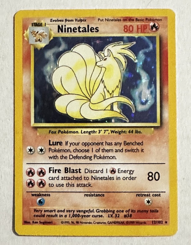 Pokemon Ninetales 12/102 Holo Rare Base Set Unlimited Vintage WOTC MP