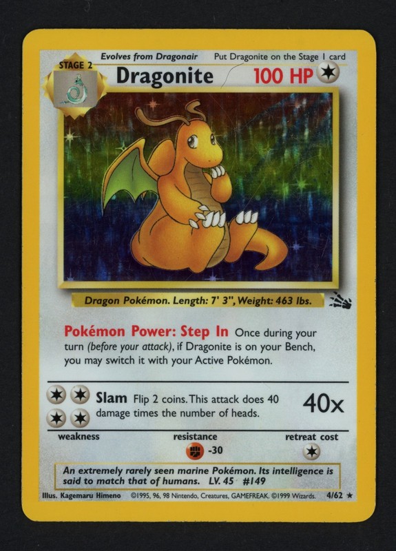 Dragonite 4/62 Fossil Unlimited Holofoil Holo Rare Pokemon TCG