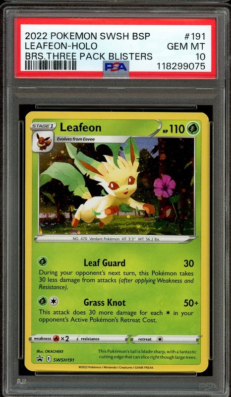Pokemon TCG SWSH Brilliant Stars 3 Pack Blister #SWSH191 Leafeon Holo PSA 10