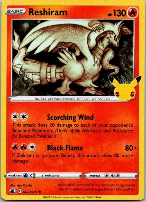 Reshiram 002/025 Holo Rare NM (Pokémon TCG: 25th Anniversary Celebrations)
