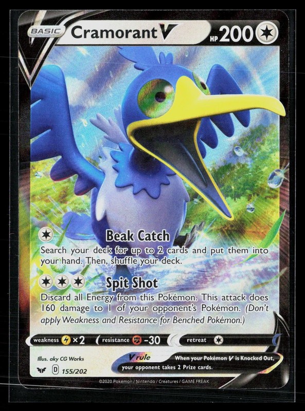 Cramorant V 155/202 V Rare Holo Sword & Shield Pokemon LP/NM