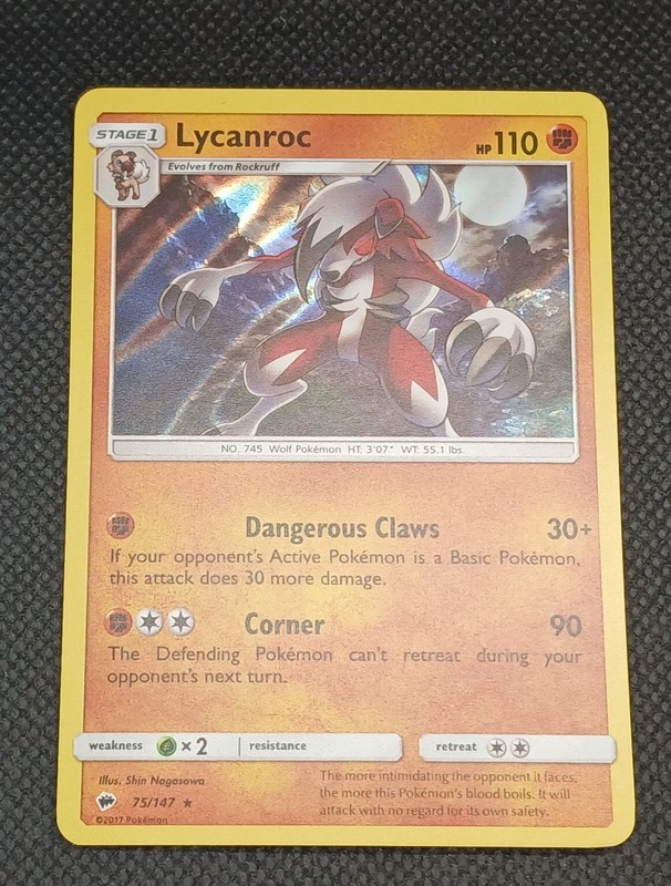 Lycanroc 75/147 Holo Rare Burning Shadows Pokemon Holo Lightly Played