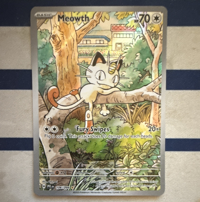 Pokemon TCG Meowth 106/094 Me02 Phantasmal Flames ENG IR Holo HP 70 Fury