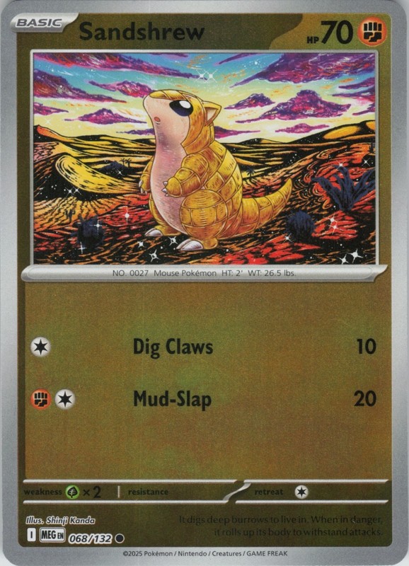 Pokemon – Sandshrew – 068/132 – Reverse Holo – Mega Evolution – NM/M