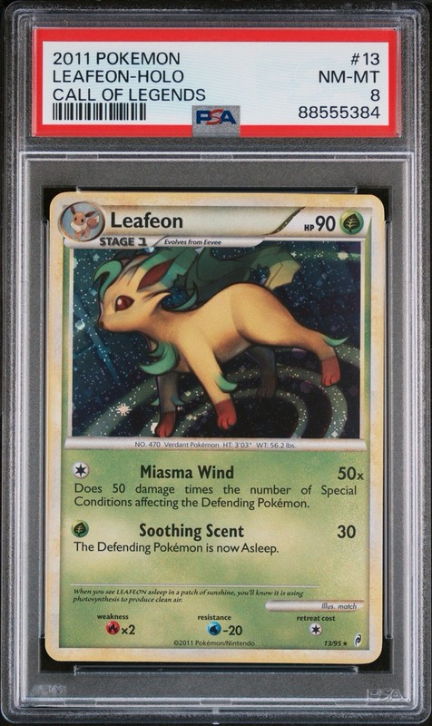 2011 POKEMON CALL OF LEGENDS #13 LEAFEON-HOLO PSA 8 NM-MT
