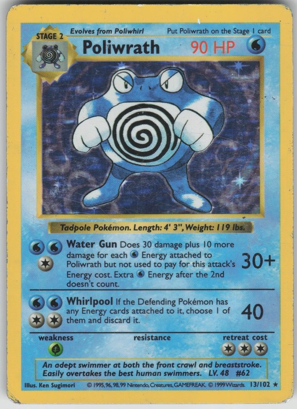 Pokemon TCG Poliwrath Holo Rare Base Set (Shadowless) 013/102